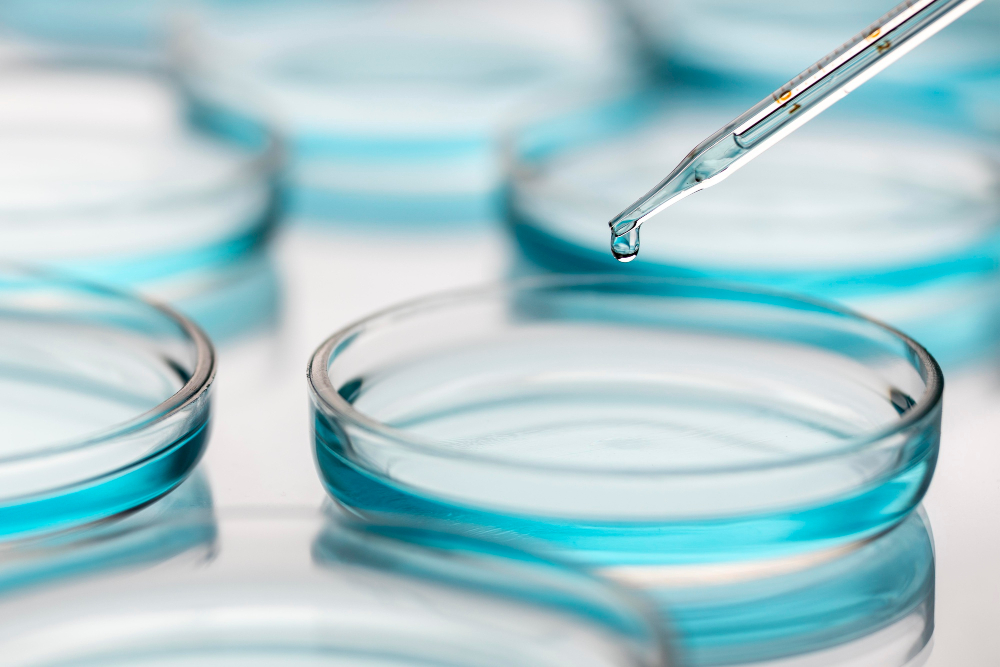 petri dishes medical lab with dropper