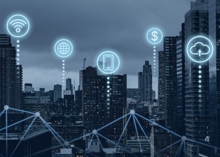 Futuristic smart city with 5G global network technology